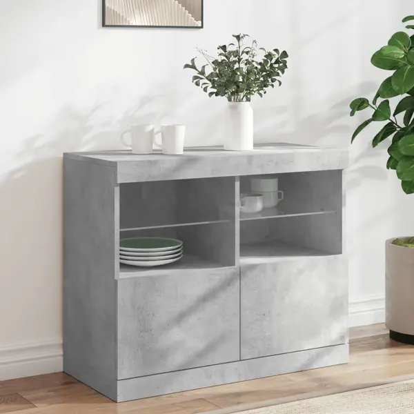 Gossi servanta cu lumini led, gri beton, 81x37x67 cm