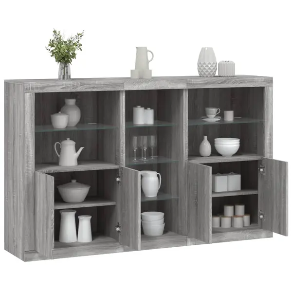 Gossi servanta cu lumini led, gri sonoma, 162x37x100 cm