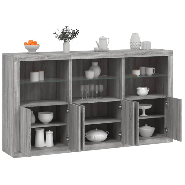 Gossi servanta cu lumini led, gri sonoma, 181,5x37x100 cm