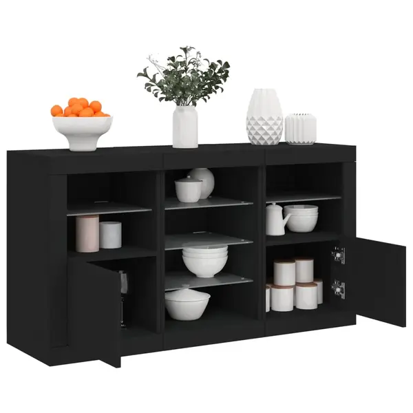 Gossi servanta cu lumini led, negru, 123x37x67 cm