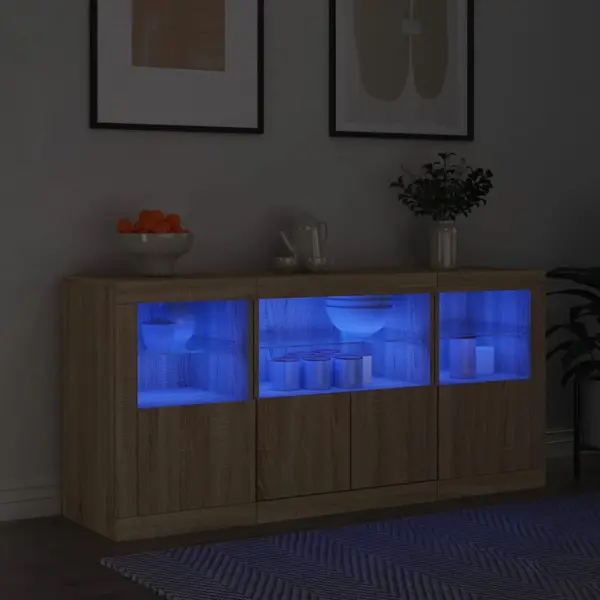 Gossi servanta cu lumini led, stejar sonoma, 142,5x37x67 cm
