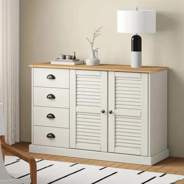 Gossi servanta cu sertare vigo, 113x40x75 cm, alb, lemn masiv de pin