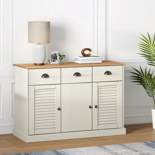 Gossi servanta cu sertare vigo, alb, 113x40x75 cm, lemn masiv de pin