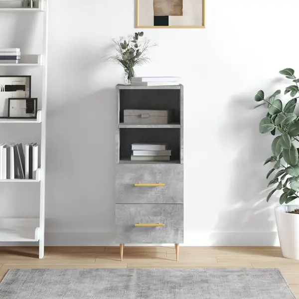 Gossi servanta, gri beton, 34,5x34x90 cm, lemn compozit