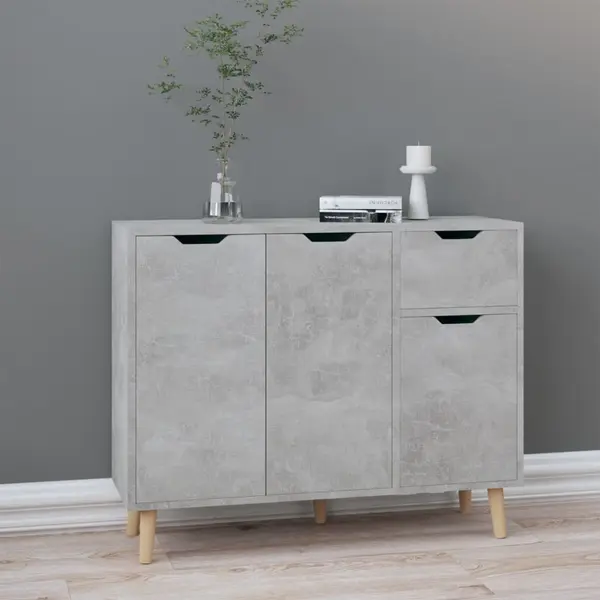 Gossi servanta, gri beton, 90x30x72 cm, lemn prelucrat
