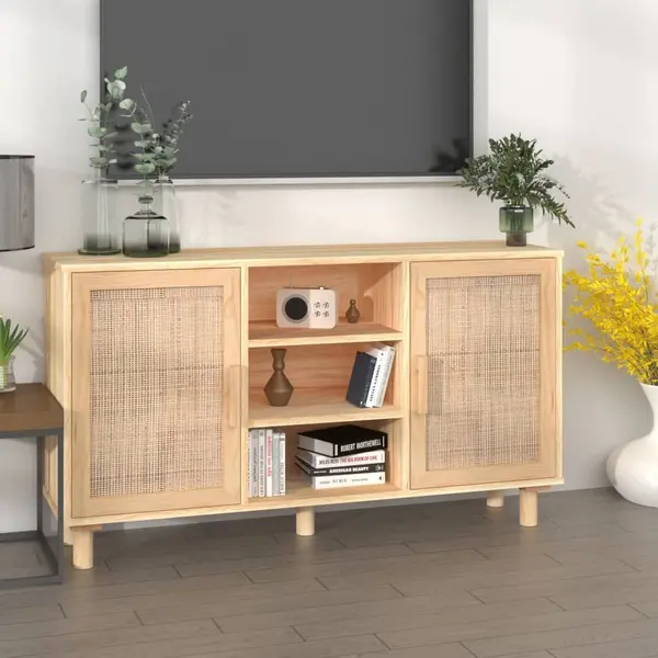 Gossi servanta, maro, 105x30x60 cm, lemn masiv pin si ratan natural