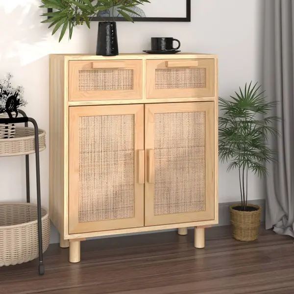 Gossi servanta, maro, 60x30x75 cm, lemn masiv pin si ratan natural