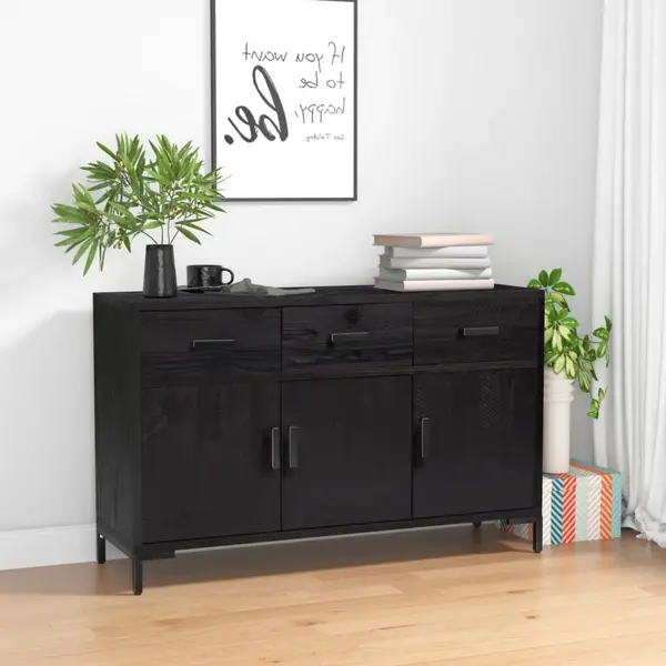 Gossi servanta, negru, 110x35x70 cm, lemn masiv de pin reciclat