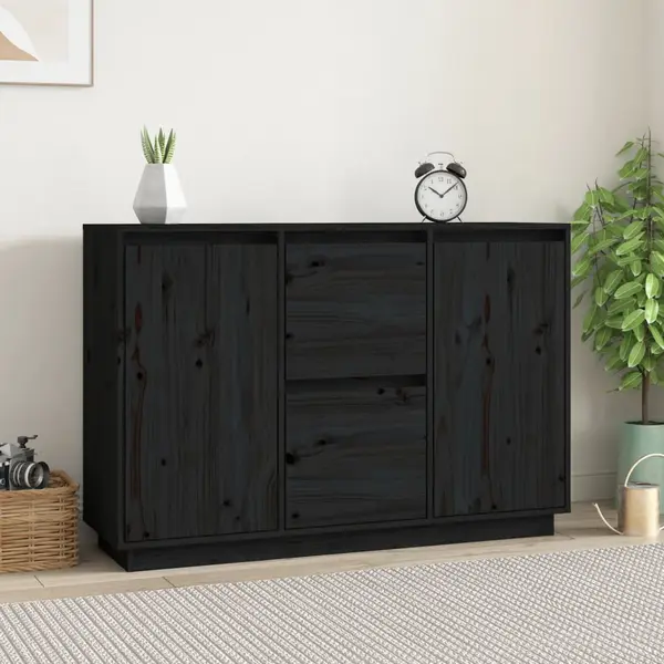 Gossi servanta, negru, 111x34x75 cm, lemn masiv de pin
