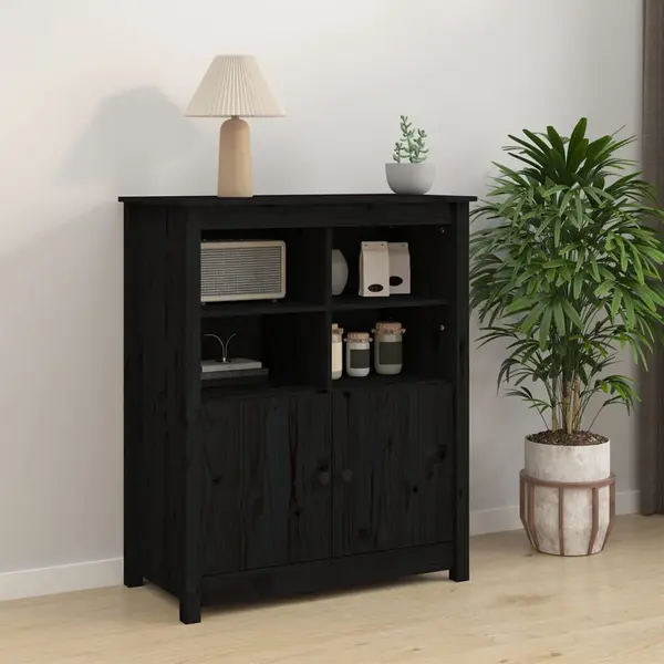 Gossi servanta, negru, 83x41,5x100 cm, lemn masiv de pin