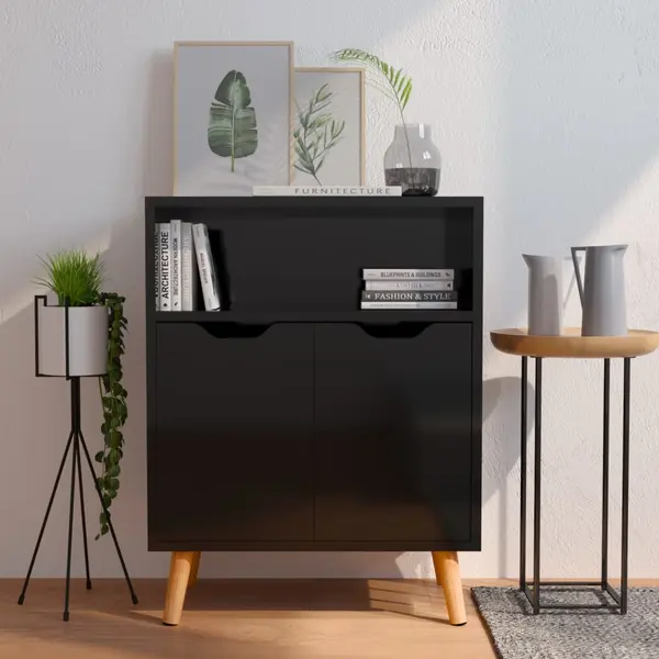 Gossi servanta, negru extralucios, 60x30x72 cm, lemn prelucrat