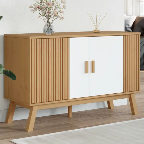Gossi servanta olden, alb si maro, 114x43x73,5 cm, lemn masiv pin