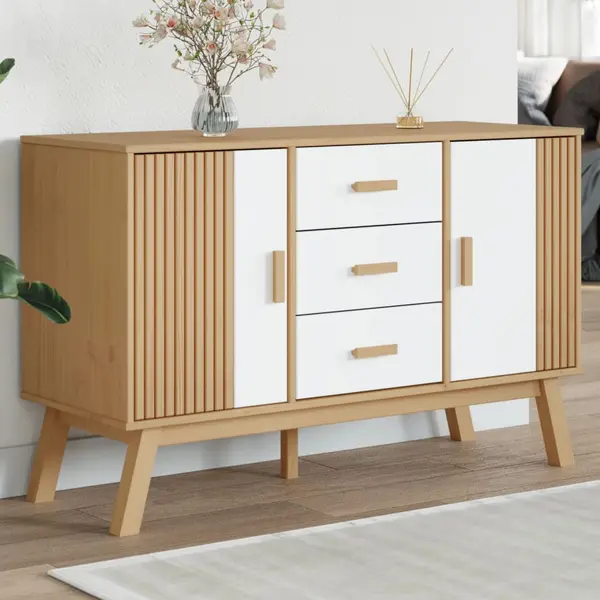 Gossi servanta olden, alb si maro, 114x43x73,5 cm, lemn masiv pin