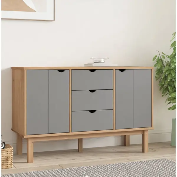 Gossi servanta otta, maro si gri, 113,5x43x73 cm, lemn masiv de pin
