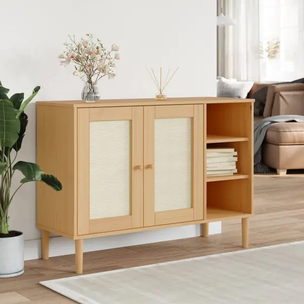 Gossi servanta senja, aspect ratan maro, 112x40x80 cm, lemn masiv pin