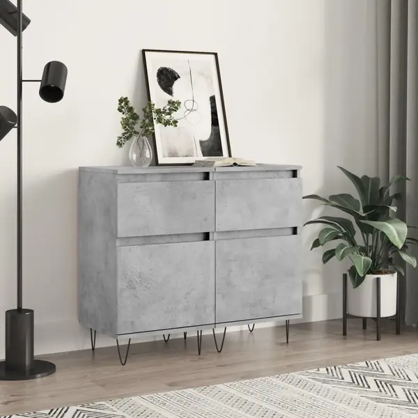 Gossi servante, 2 buc., gri beton, 40x35x70 cm, lemn prelucrat