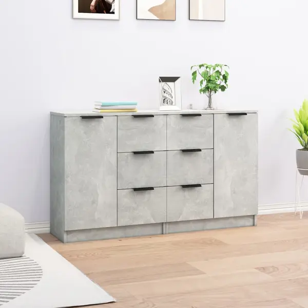 Gossi servante, 2 buc., gri beton, 60x30x70 cm, lemn prelucrat