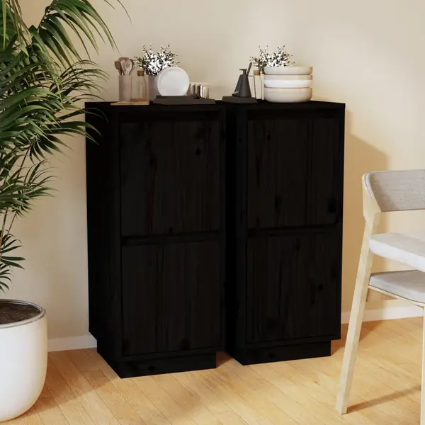 Gossi servante, 2 buc., negru, 31,5x34x75 cm, lemn masiv de pin