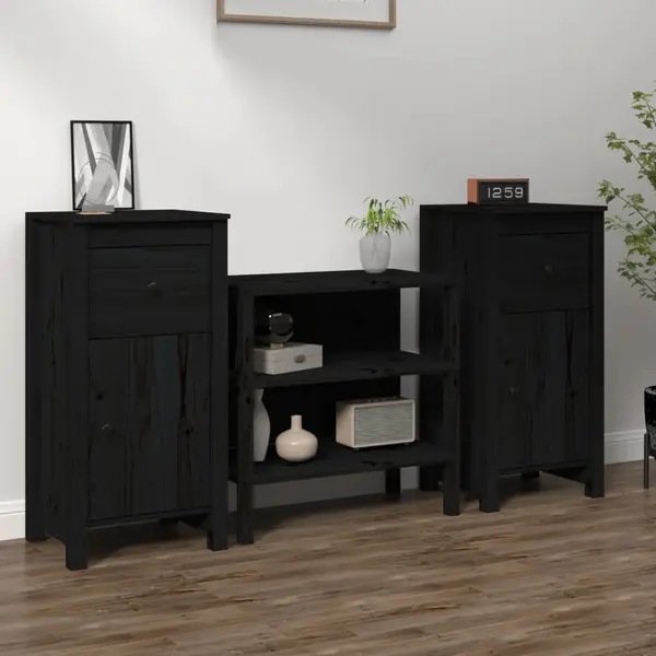 Gossi servante, 2 buc., negru, 40x35x80 cm, lemn masiv de pin