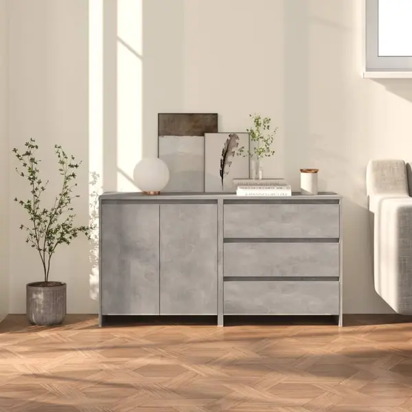 Gossi servante, 2 piese, gri beton, lemn prelucrat
