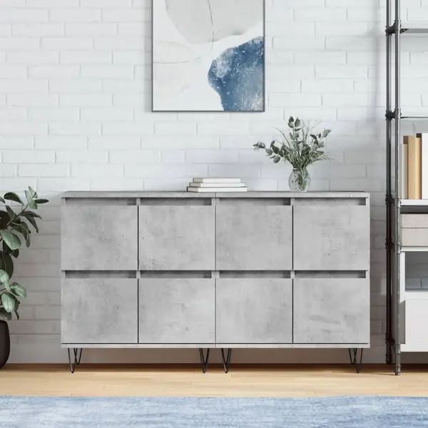 Gossi servante, 2 piese, gri beton, lemn prelucrat
