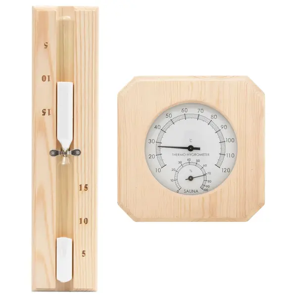 Gossi set 2 in 1 higrotermograf si clepsidra de sauna, lemn masiv pin
