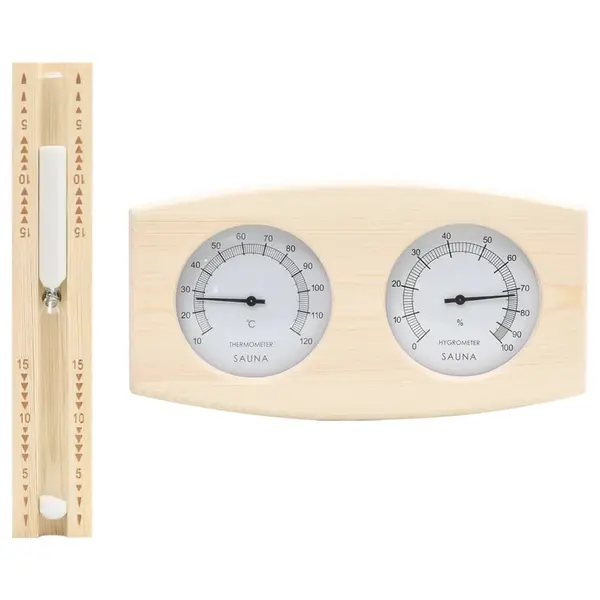 Gossi set 2 in 1 higrotermograf si clepsidra de sauna, lemn masiv pin
