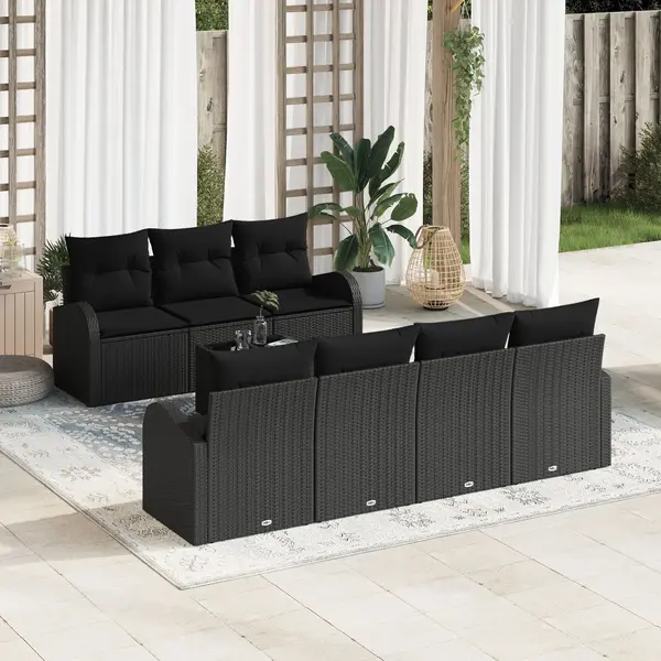 Gossi set 8 canapele gradina cu perna neagra din ratan poli