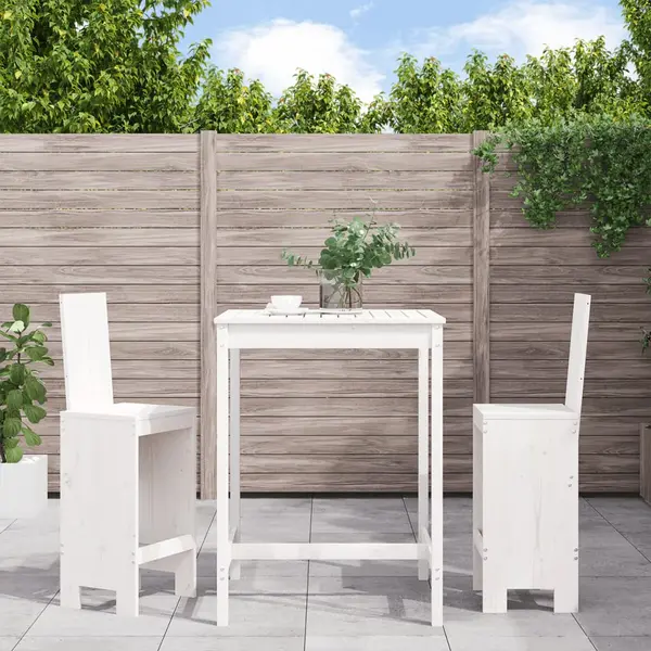 Gossi set bar de gradina, 3 piese, alb, lemn masiv de pin