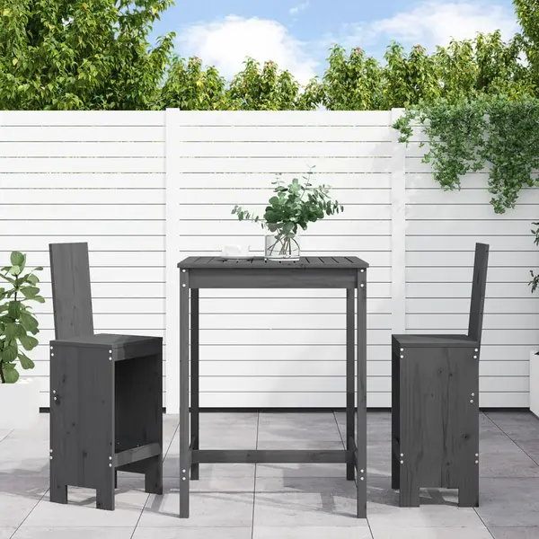 Gossi set bar de gradina, 3 piese, gri, lemn masiv de pin