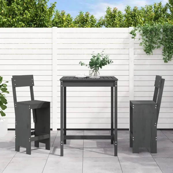 Gossi set bar de gradina, 3 piese, gri, lemn masiv de pin