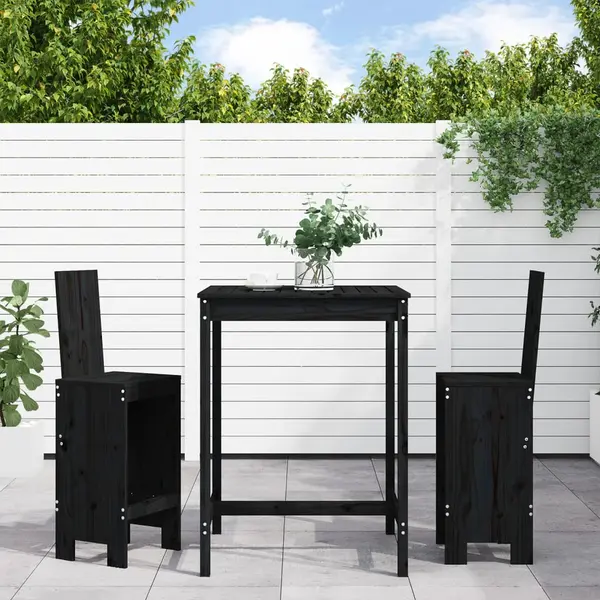 Gossi set bar de gradina, 3 piese, negru, lemn masiv de pin