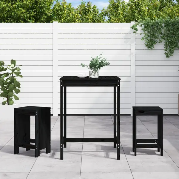 Gossi set bar de gradina, 3 piese, negru, lemn masiv de pin