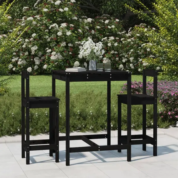 Gossi set bar de gradina, 3 piese, negru, lemn masiv de pin