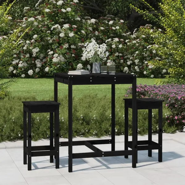 Gossi set bar de gradina, 3 piese, negru, lemn masiv de pin