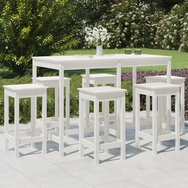 Gossi set bar de gradina, 7 piese, alb, lemn masiv de pin
