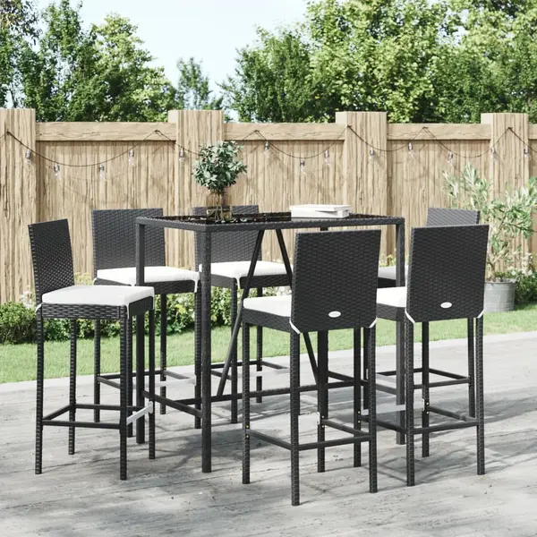 Gossi set bar de gradina, 7 piese, cu perne, negru, poliratan