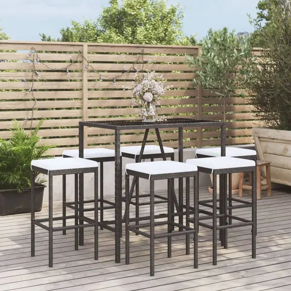 Gossi set bar de gradina, 7 piese, cu perne, negru, poliratan