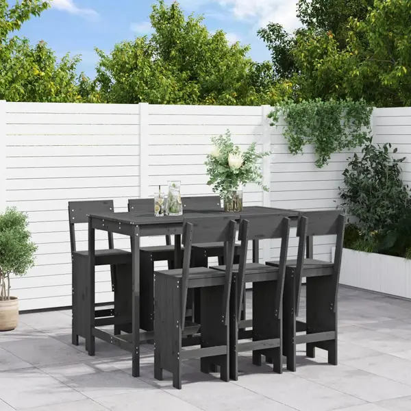 Gossi set bar de gradina, 7 piese, gri, lemn masiv de pin
