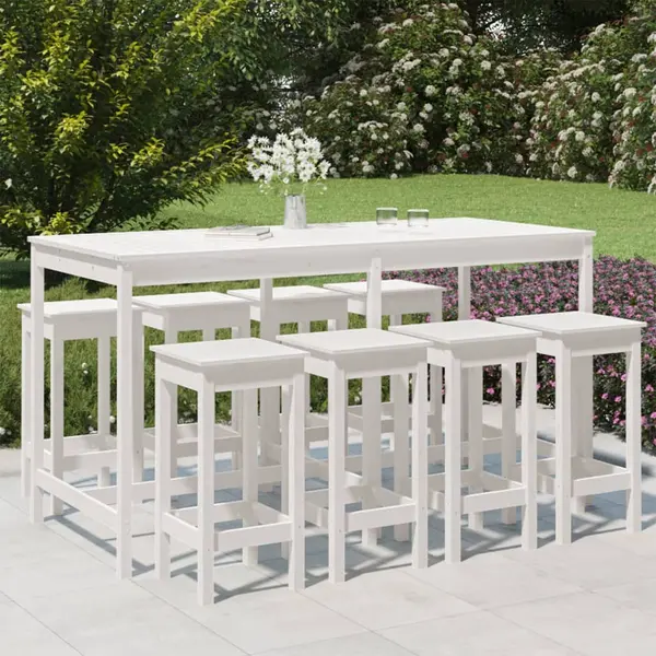 Gossi set bar de gradina, 9 piese, alb, lemn masiv de pin