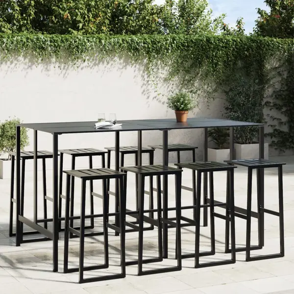 Gossi set bar de gradina 9 piese, negru, otel vopsit electrostatic