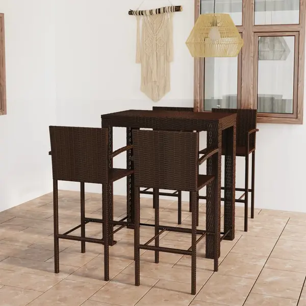 Gossi set bar exterior cu cotiera, 5 piese, maro, poliratan