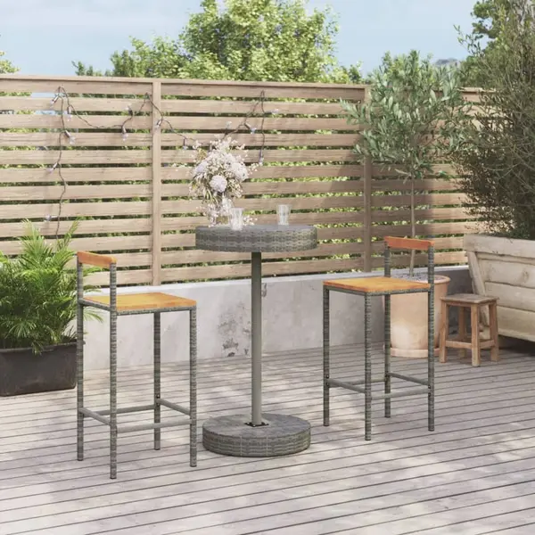 Gossi set bar pentru gradina, 3 piese, gri, poliratan/lemn acacia