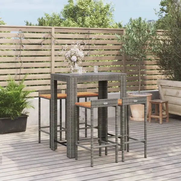 Gossi set bar pentru gradina, 5 piese, gri, poliratan/lemn acacia