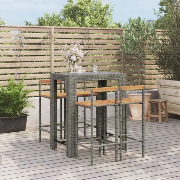Gossi set bar pentru gradina, 5 piese, gri, poliratan/lemn acacia