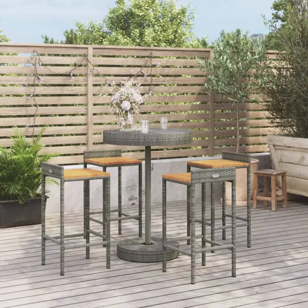 Gossi set bar pentru gradina, 5 piese, gri, poliratan/lemn acacia