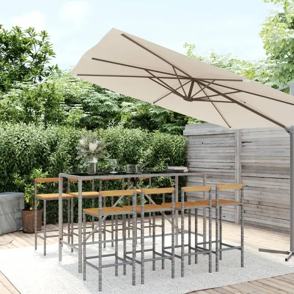 Gossi set bar pentru gradina, 9 piese, gri, poliratan/lemn acacia
