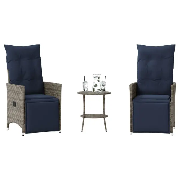 Gossi set bistro 3 piese cu perne, gri, poliratan