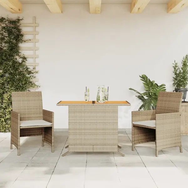 Gossi set bistro cu perne, 3 piese, bej, poliratan
