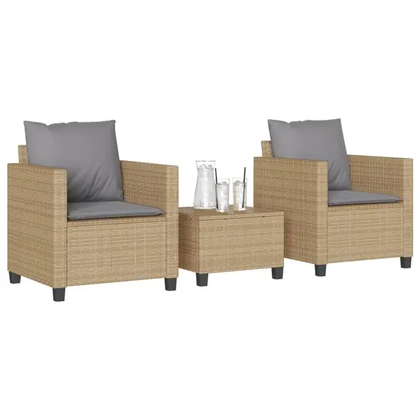 Gossi set bistro cu perne, 3 piese, bej, poliratan
